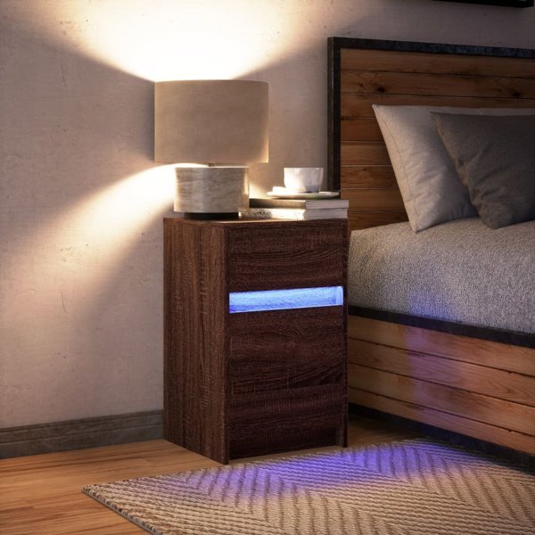 vidaXL Κομοδίνο με LED, καφέ χρώμα δρυς, συνθετικό υλικό ξύλου