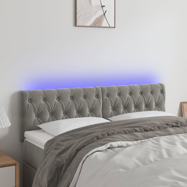 vidaXL Κεφαλάρι κρεβατιού με LED, ανοιχτό γκρι, 144x7x78/88 cm, βελούδο