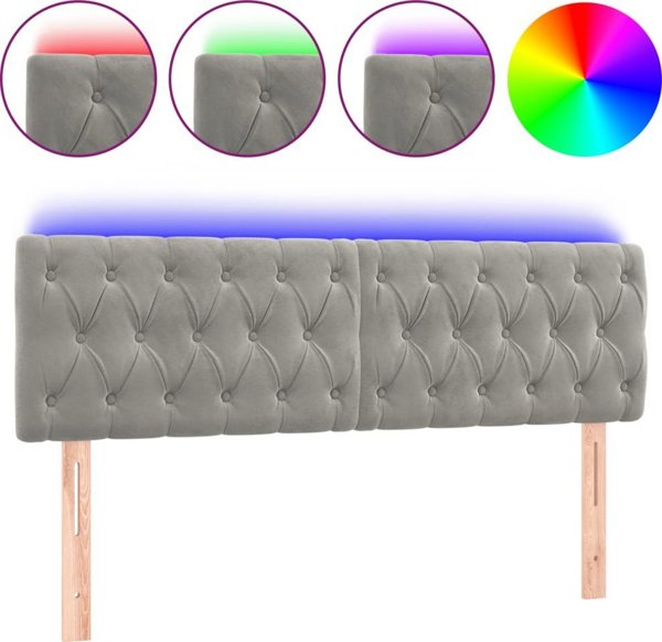 vidaXL Κεφαλάρι κρεβατιού με LED, ανοιχτό γκρι, 144x7x78/88 cm, βελούδο