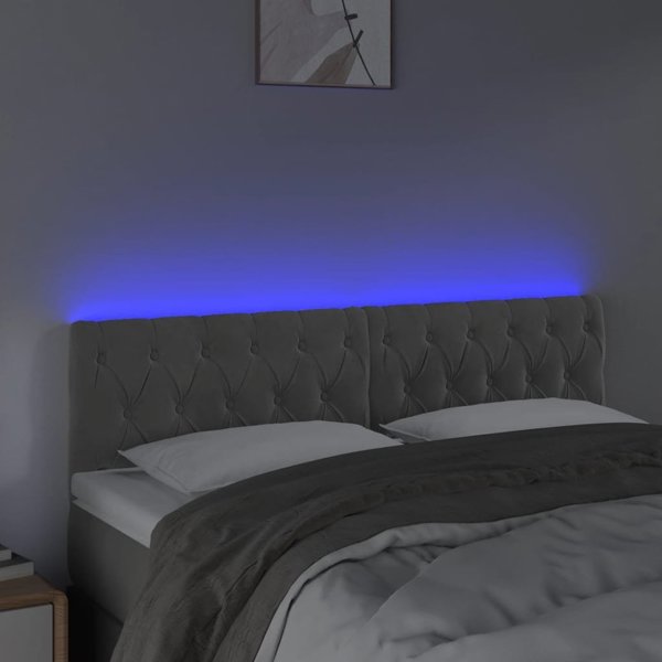 vidaXL Κεφαλάρι κρεβατιού με LED, ανοιχτό γκρι, 144x7x78/88 cm, βελούδο