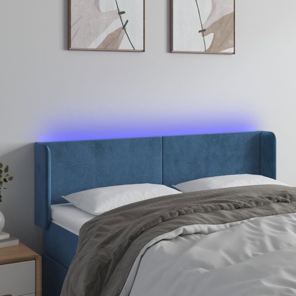 Κεφαλάρι κρεβατιού με LED vidaXL, σκούρο μπλε, 147x16x78/88 cm, βελούδινο