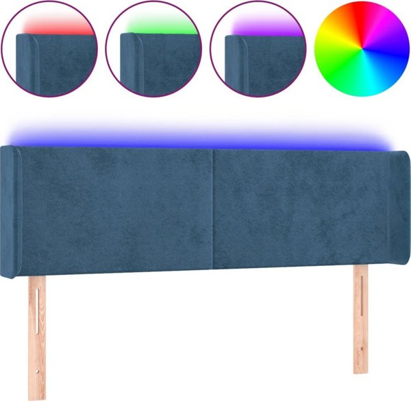 Κεφαλάρι κρεβατιού με LED vidaXL, σκούρο μπλε, 147x16x78/88 cm, βελούδινο