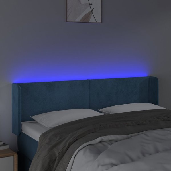 Κεφαλάρι κρεβατιού με LED vidaXL, σκούρο μπλε, 147x16x78/88 cm, βελούδινο