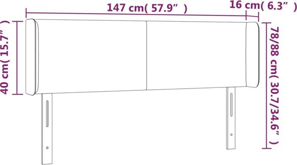Κεφαλάρι κρεβατιού με LED vidaXL, σκούρο μπλε, 147x16x78/88 cm, βελούδινο