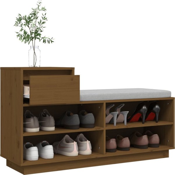 vidaXL Ντουλάπι για παπούτσια, μελί καφέ, 110x34x61 cm, μασίφ πεύκο