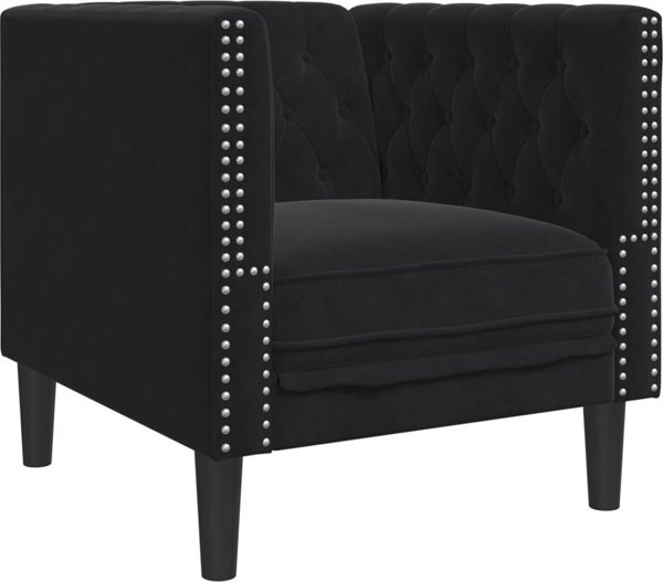 vidaXL Fotel Chesterfield, czarny, tapicerowany aksamitem