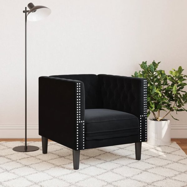 vidaXL Fotel Chesterfield, czarny, tapicerowany aksamitem