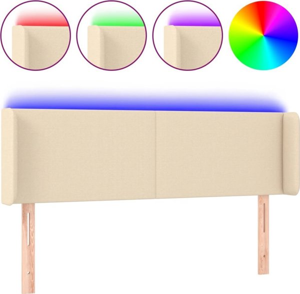 vidaXL Zaglowek do lozka z LED, kremowy, 147x16x78/88 cm, tkanina