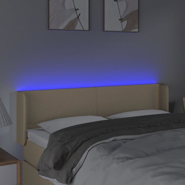 vidaXL Zaglowek do lozka z LED, kremowy, 147x16x78/88 cm, tkanina