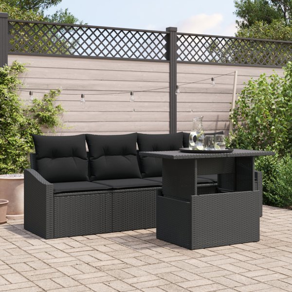 vidaXL Σετ Καναπέδων Κήπου 5 Τεμαχίων με Μαξιλάρια, Μαύρο Πολυρατάν