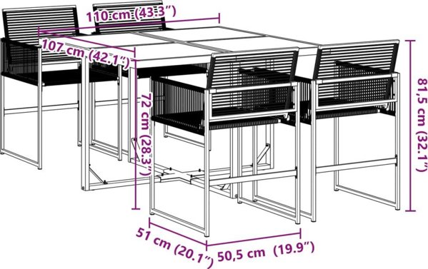 vidaXL Σετ 5 τεμαχίων κήπου, μαύρο, πολυρατάν