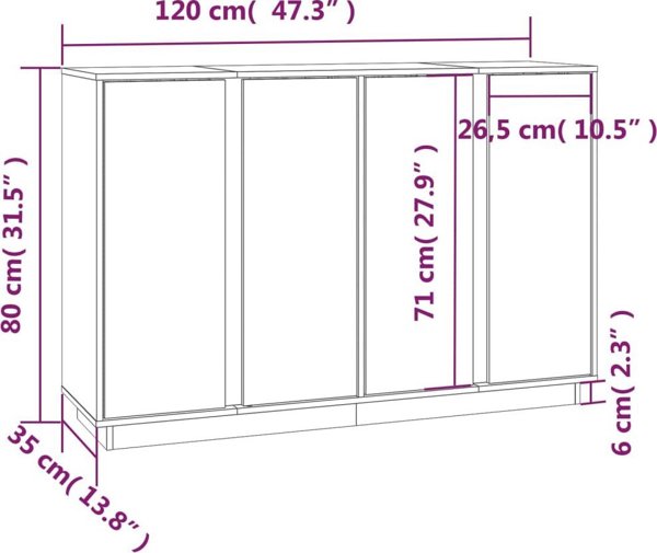 vidaXL Ντουλάπι, μελί καφέ, 120x35x80 εκ., μασίφ πεύκο