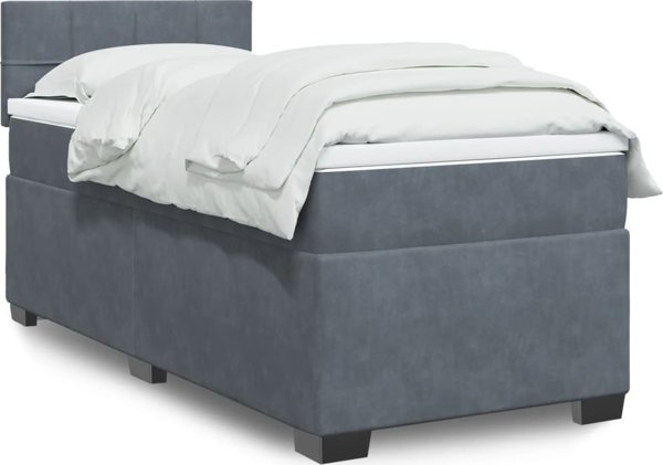 vidaXL Κρεβάτι Continental με Στρώμα, Σκούρο Γκρι Βελούδο, 90x200 εκ.