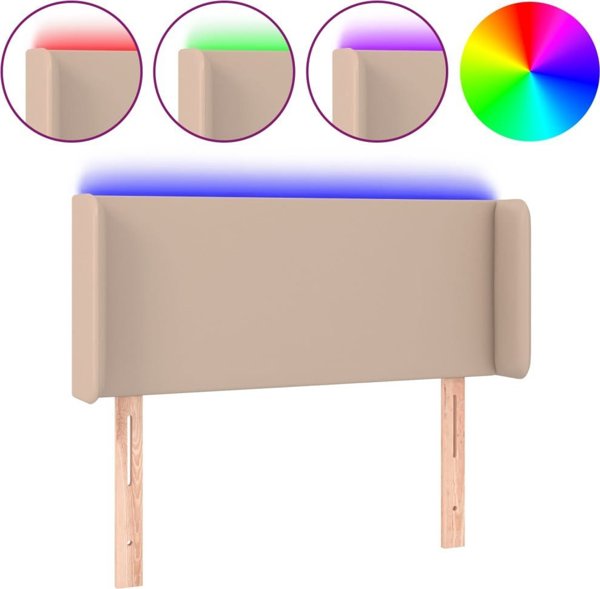 vidaXL Κεφαλάρι κρεβατιού με LED, cappuccino, 103x16x78/88 cm, οικολογικό δέρμα