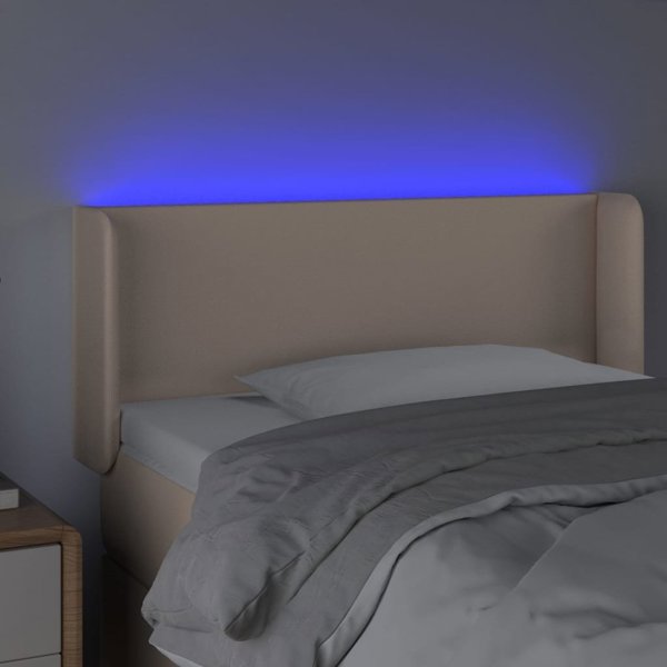 vidaXL Κεφαλάρι κρεβατιού με LED, cappuccino, 103x16x78/88 cm, οικολογικό δέρμα