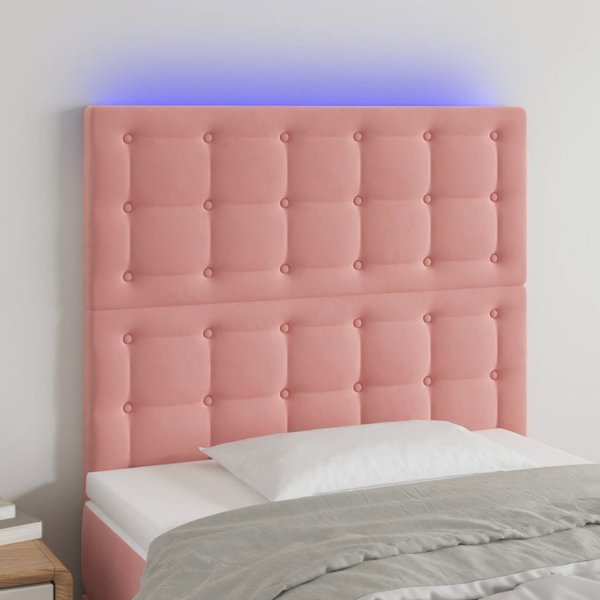Κεφαλάρι κρεβατιού με LED, ρόδινο, 90x5x118/128 cm, βελούδο