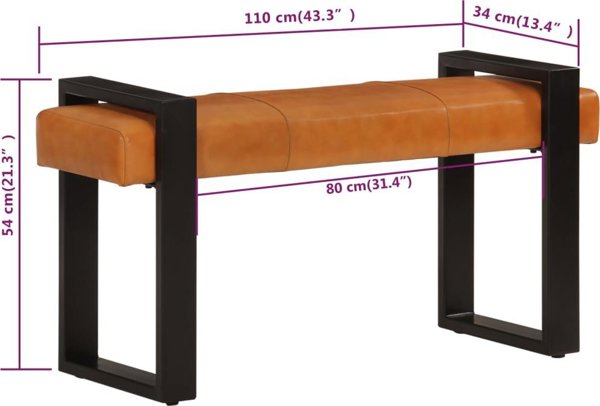 vidaXL Πάγκος μαύρο-καφέ, 110 εκ., φυσικό δέρμα κατσίκας