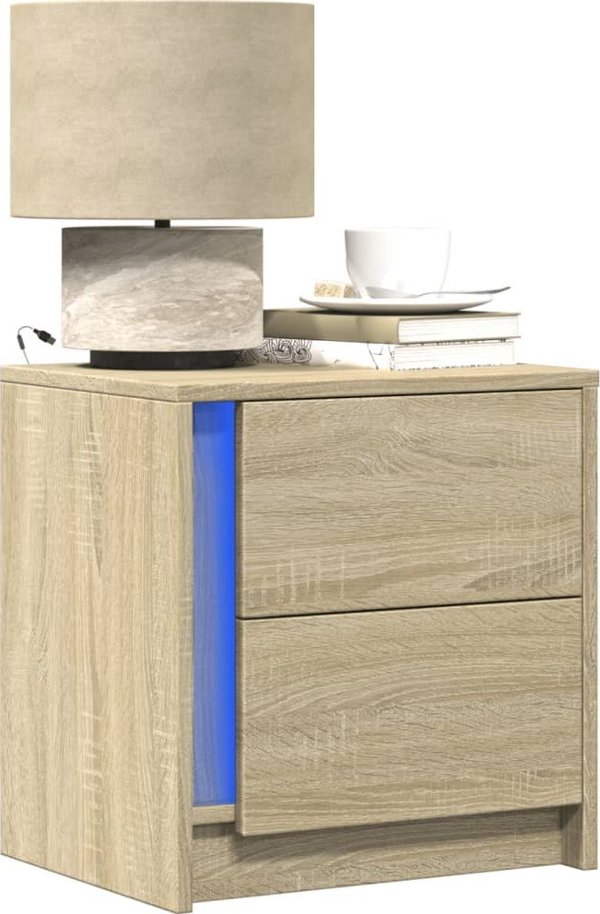 vidaXL Szafki nocne z LED, 2 sztuki, dab sonoma, material drewnopochodny