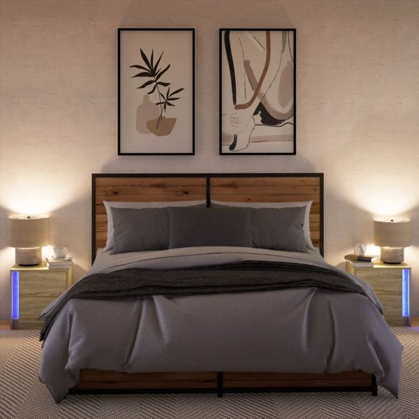 vidaXL Szafki nocne z LED, 2 sztuki, dab sonoma, material drewnopochodny
