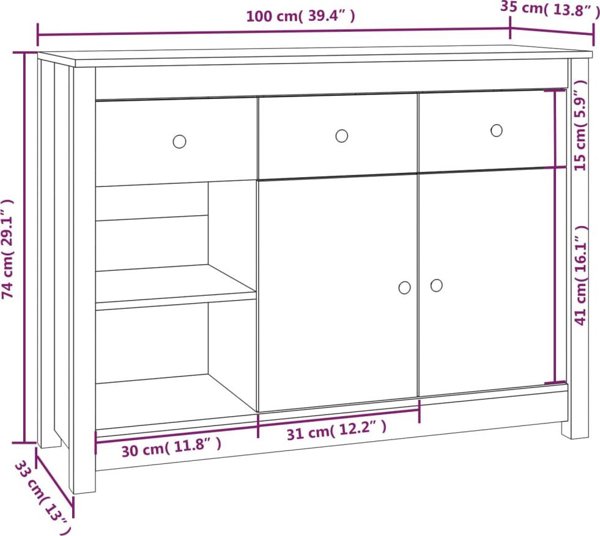 vidaXL Συρταριέρα, μέλι καφέ, 100x35x74 εκ, μασίφ πεύκο