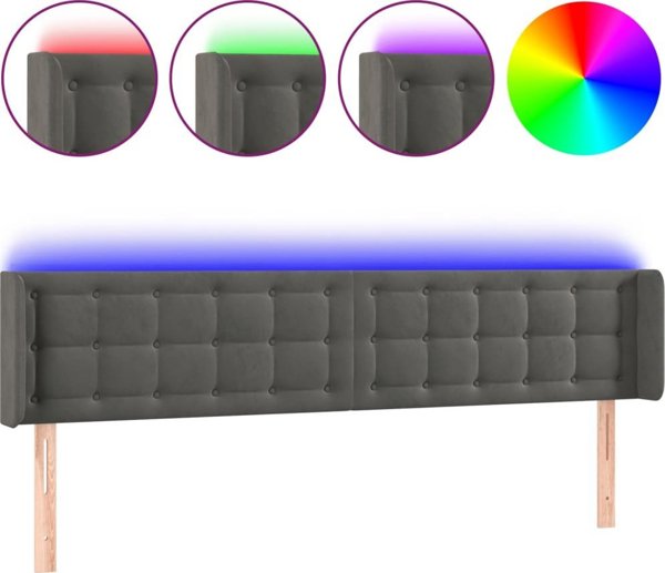 vidaXL Zaglowek do lozkou me LED, skouro gkri, 183x16x78/88 cm, aksamit