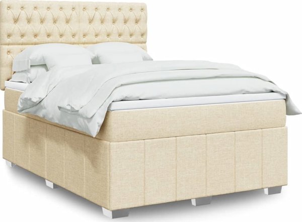 vidaXL Κρεβάτι Continental με στρώμα, κρεμ, ύφασμα, 140x200 cm