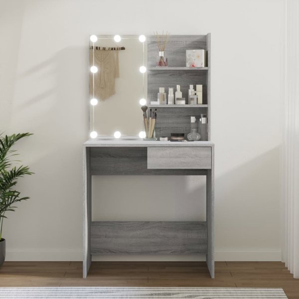 vidaXL Toaletka z LED, szary dab sonoma, 74,5x40x141 cm