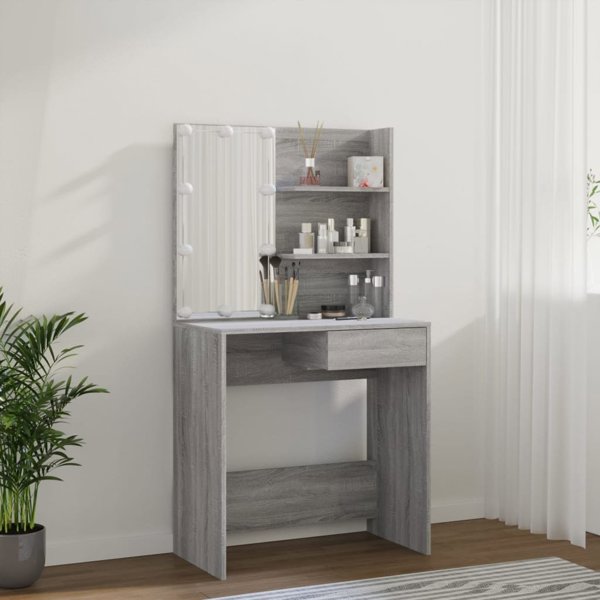 vidaXL Toaletka z LED, szary dab sonoma, 74,5x40x141 cm