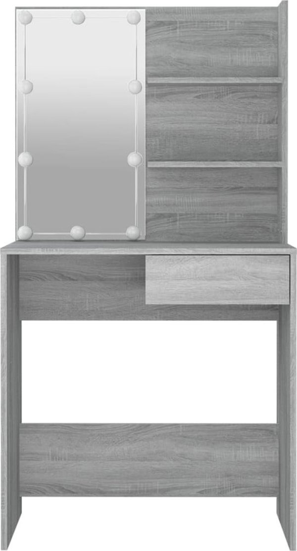 vidaXL Toaletka z LED, szary dab sonoma, 74,5x40x141 cm