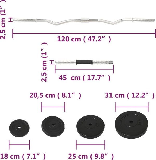 vidaXL Sztanga i hantle z obciaznikami, 60 kg