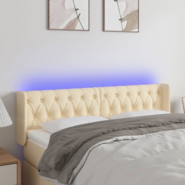 vidaXL Υποστήριγμα κεφαλιού για κρεβάτι με LED, κρεμ χρώμα, 163x16x78/88 cm, ύφασμα