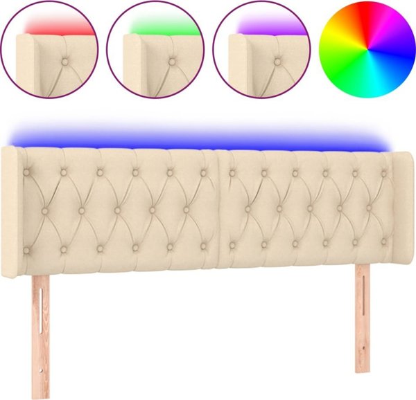 vidaXL Υποστήριγμα κεφαλιού για κρεβάτι με LED, κρεμ χρώμα, 163x16x78/88 cm, ύφασμα