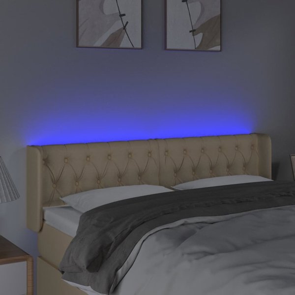 vidaXL Υποστήριγμα κεφαλιού για κρεβάτι με LED, κρεμ χρώμα, 163x16x78/88 cm, ύφασμα