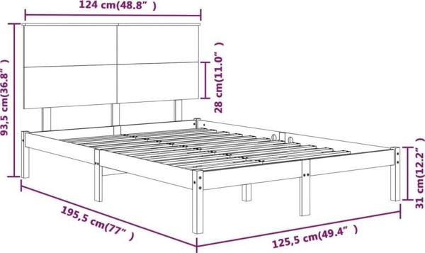 vidaXL Rama κρεβατιού, λευκή, από μασίφ ξύλο, 120x190 cm, διπλό