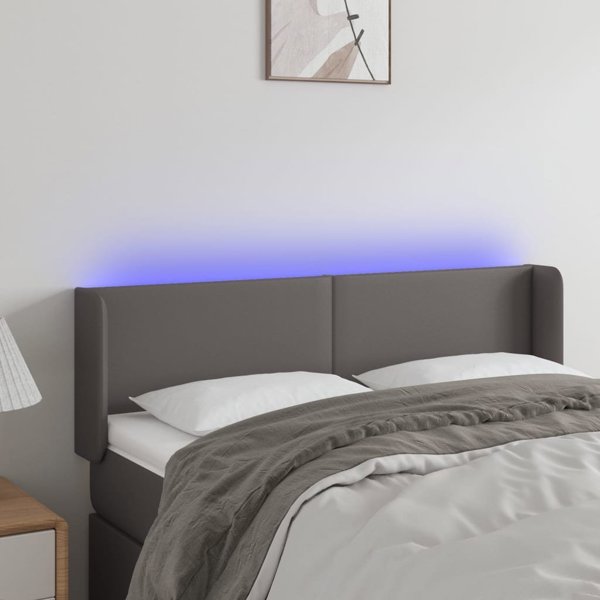 vidaXL Προσκέφαλο κρεβατιού με LED, γκρι, 147x16x78/88 cm, συνθετικό δέρμα