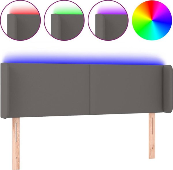 vidaXL Προσκέφαλο κρεβατιού με LED, γκρι, 147x16x78/88 cm, συνθετικό δέρμα