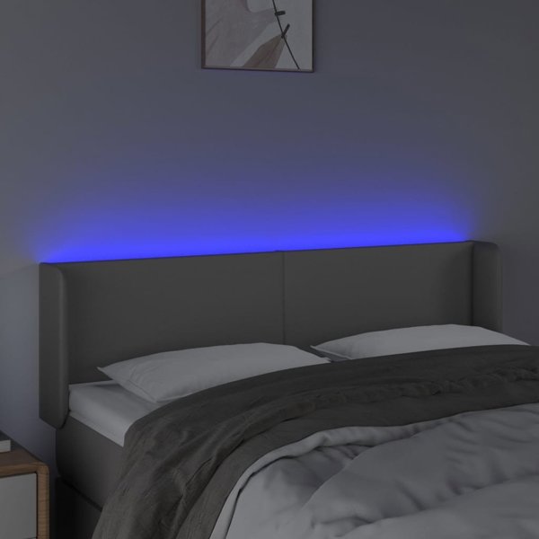 vidaXL Προσκέφαλο κρεβατιού με LED, γκρι, 147x16x78/88 cm, συνθετικό δέρμα