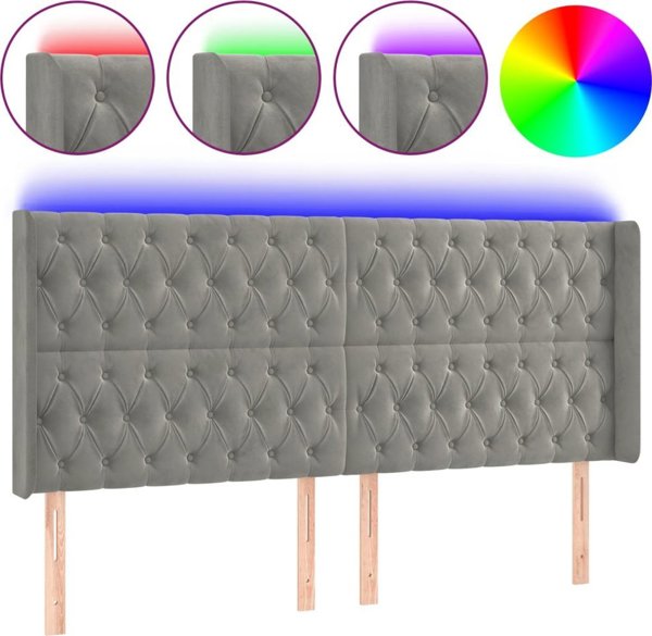 vidaXL LED κεφαλάρι κρεβατιού, ανοιχτό γκρι, 203x16x118/128 cm, βελούδο