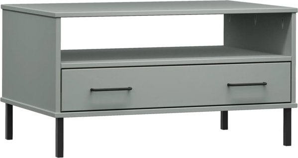 vidaXL Stolik kawowy OSLO, metalowe nozki, szary, 85x50x45 cm, drewno