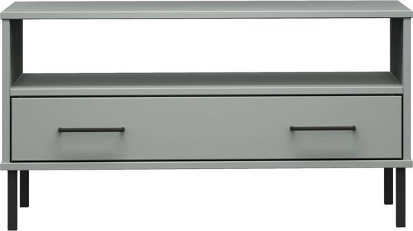 vidaXL Stolik kawowy OSLO, metalowe nozki, szary, 85x50x45 cm, drewno