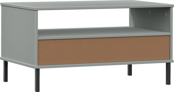 vidaXL Stolik kawowy OSLO, metalowe nozki, szary, 85x50x45 cm, drewno
