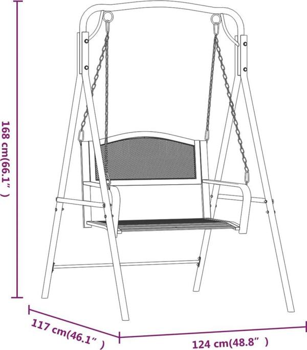 Κούνια κήπου vidaXL, 124 cm, μαύρη, από ατσάλι