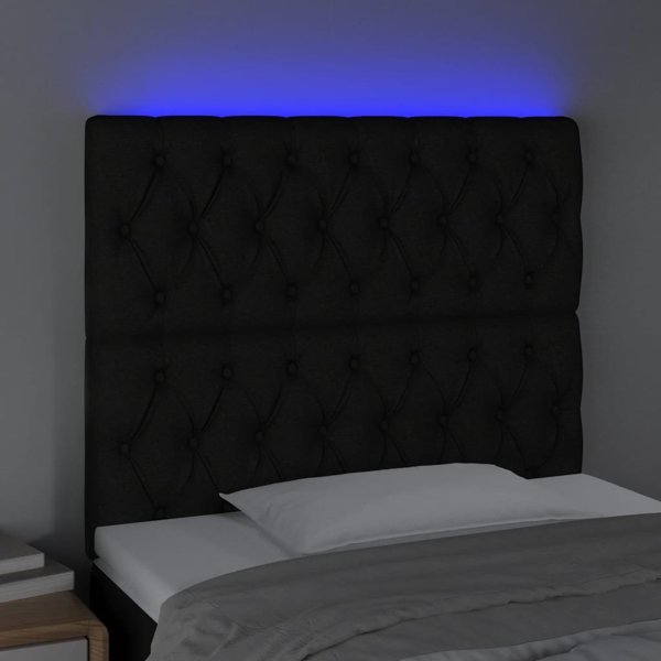 vidaXL Επικεφαλάρι κρεβατιού με LED, μαύρο, 90x7x118/128 cm, ύφασμα