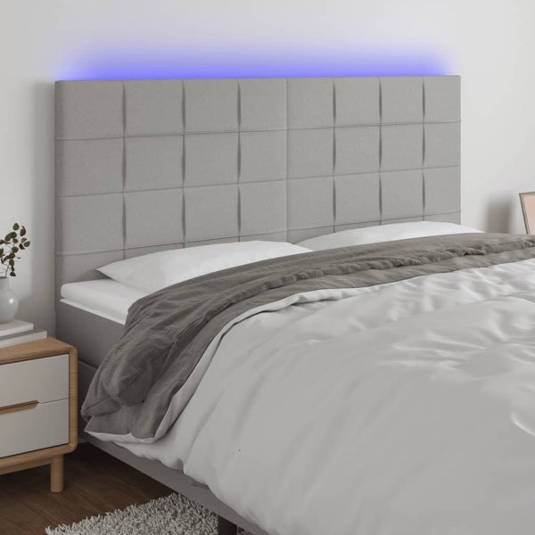vidaXL Κεφαλάρι για κρεβάτι με LED, ανοιχτό γκρι, 160x5x118/128 εκ., υφασμάτινο