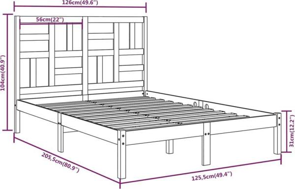 vidaXL Rama κρεβατιού, λευκή, από μασίφ ξύλο, 120x200 cm