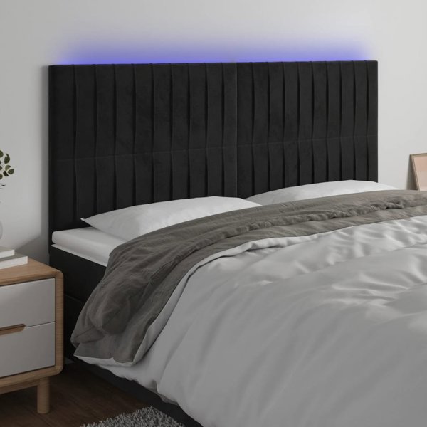 vidaXL Κεφαλάρι κρεβατιού με LED, μαύρο, 200x5x118/128 cm, βελούδο