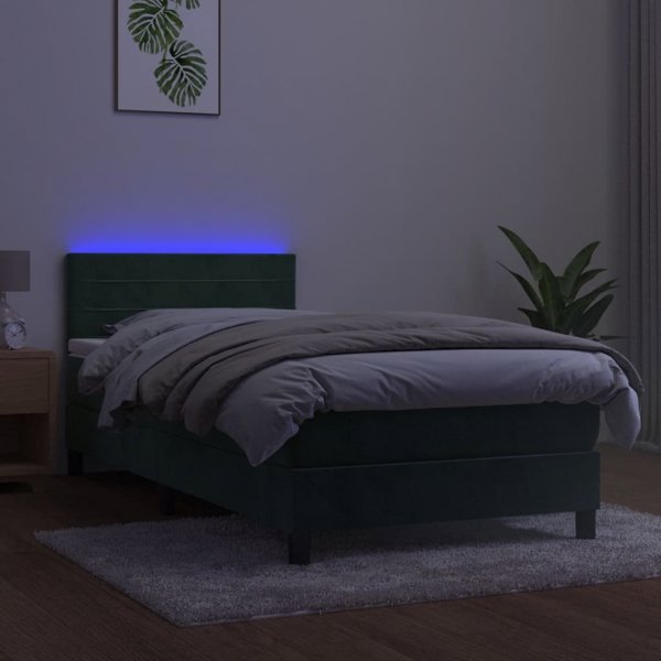 vidaXL Κρεβάτι κοντινεντάλ με στρώμα και LED, πράσινο βελούδο 80x200 εκ.