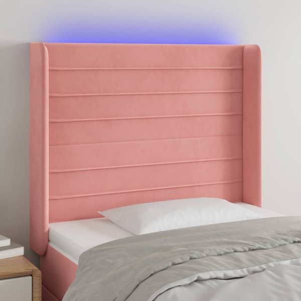 vidaXL Ροζ κεφαλάρι κρεβατιού με LED, βελούδο 83x16x118/128 cm