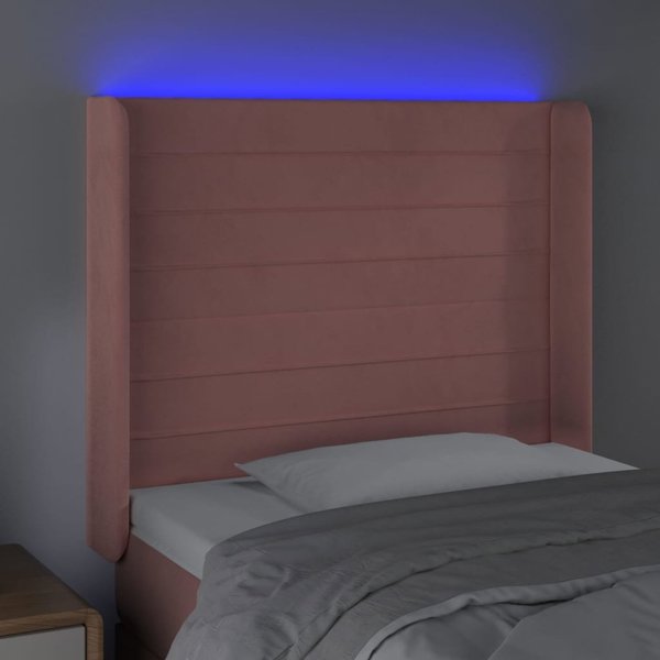 vidaXL Ροζ κεφαλάρι κρεβατιού με LED, βελούδο 83x16x118/128 cm
