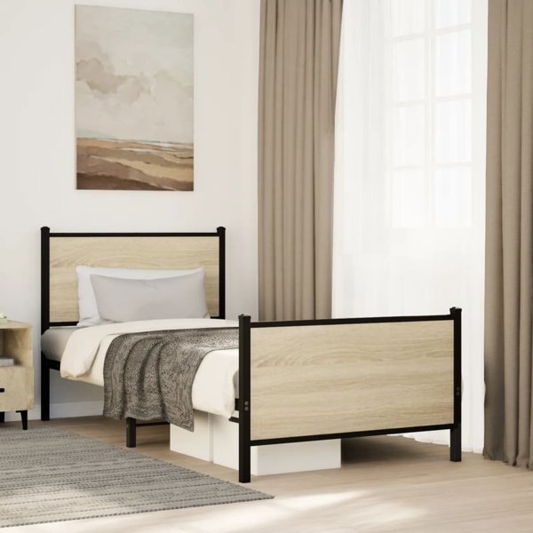 vidaXL Μεταλλικός Σκελετός Κρεβατιού 90x200 cm Καπνιστό Δρυς Χρώμα